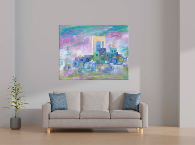 תמונה של ירושלים בגווני סגול טורקיז | רחל גבירצמן